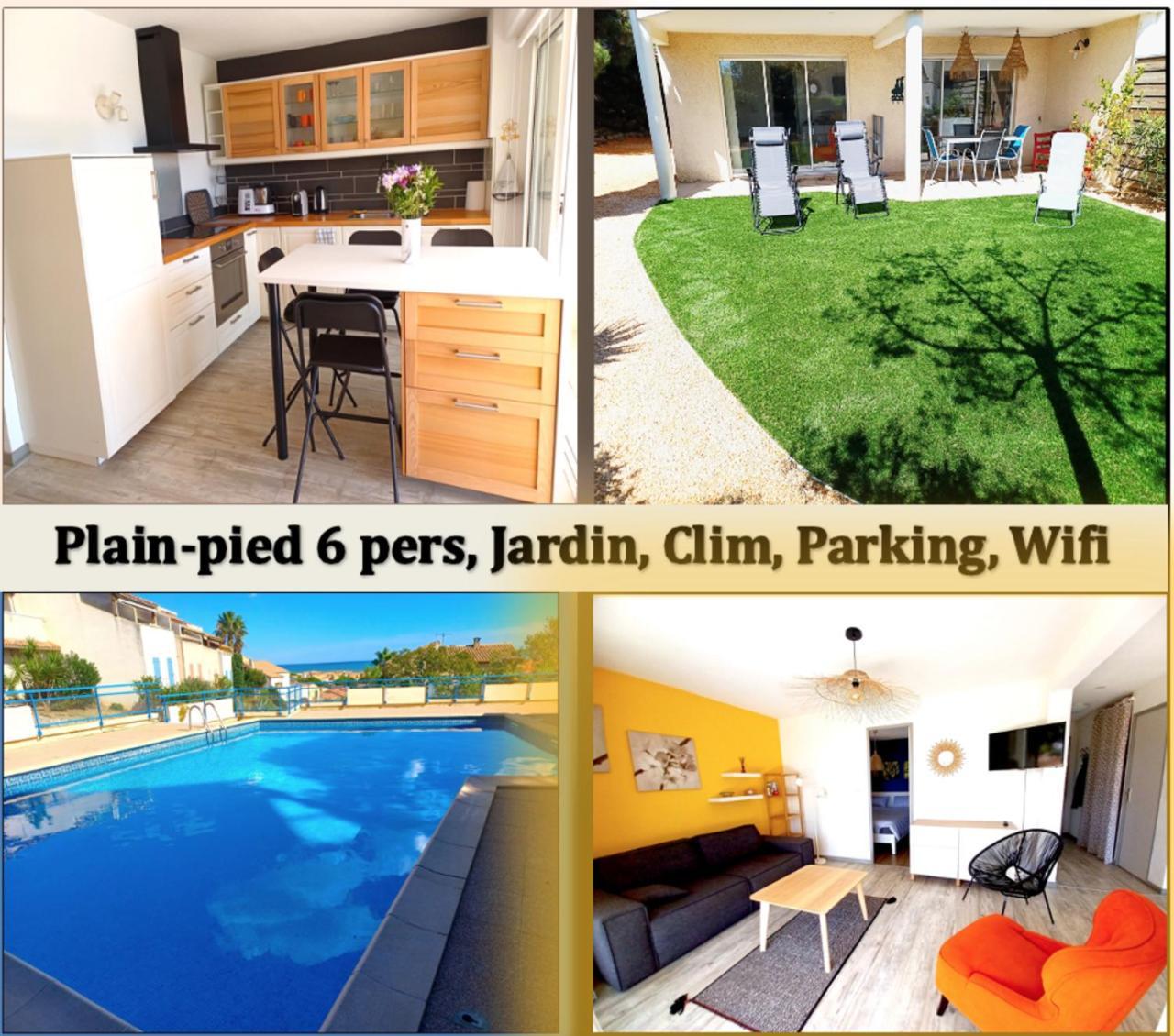 Plain-Pied Jardin 6 Personnes Clim Vue Mer Parking Wifi Terrasse Piscine Dans La Residence Saint-Pierre-la-Mer  Exteriér fotografie